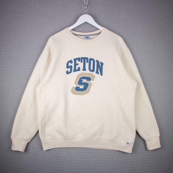 Seton School Cream Crewneck Sweater Mens XL - Picture 1 of 7